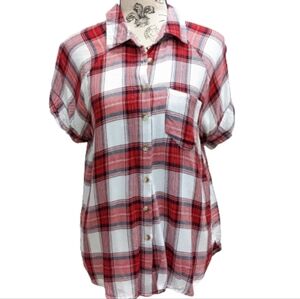Black Tape women's plaid short sleeves button down shirt size M